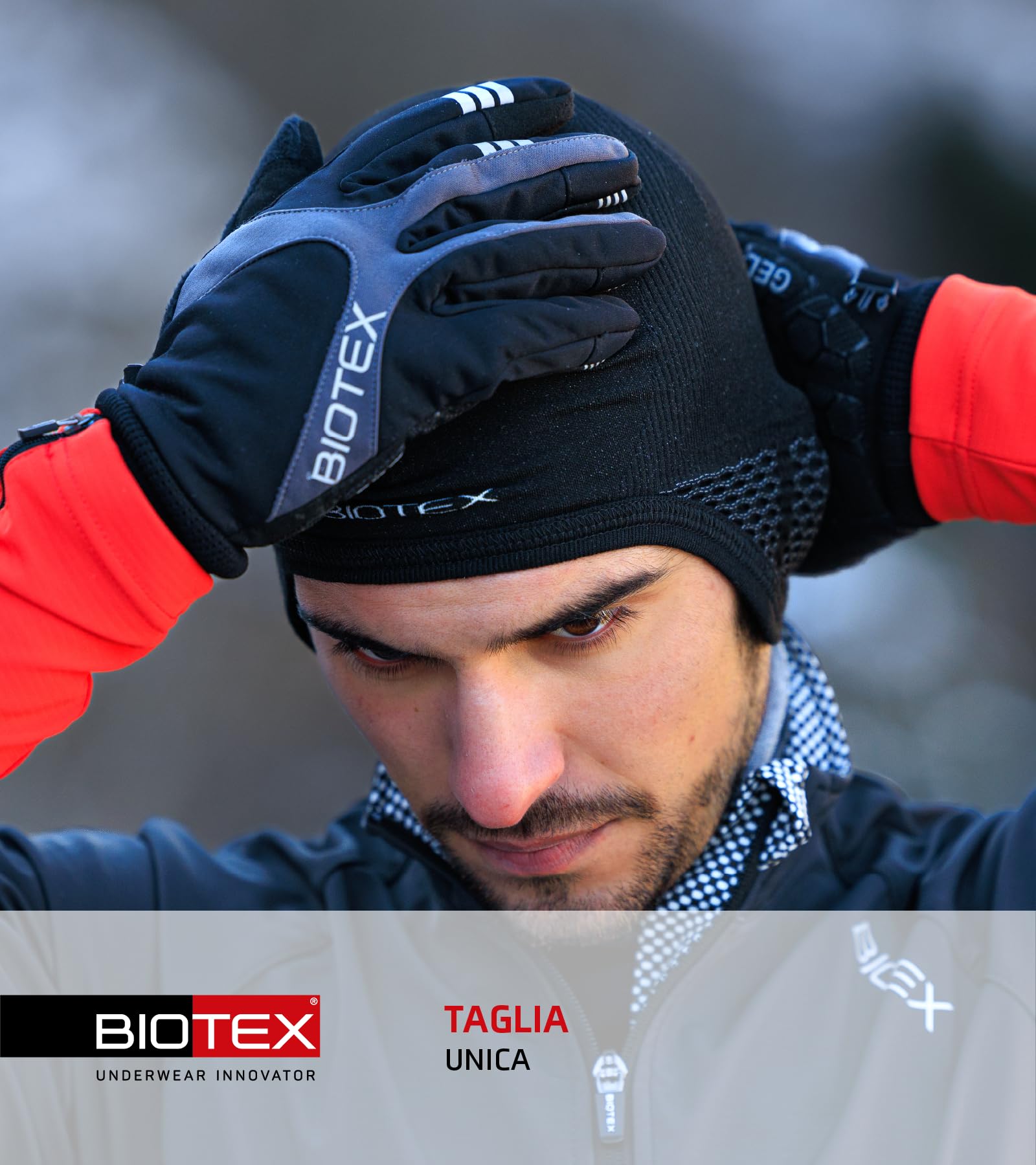 BIOTEX Sottocasco Cap Warm 3.0 Termico Unisex, Sagomato sulle Orecchie, Ideale per qualsiasi Sport, Intimo Tecnico Sportivo, Nero