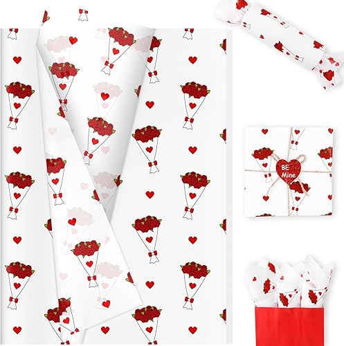 Yaosunyuer Papel de seda de ramo de rosas de 100 hojas, papel de regalo de rosas de 20 x 14 pulgadas, papel de regalo para manualidades para el día