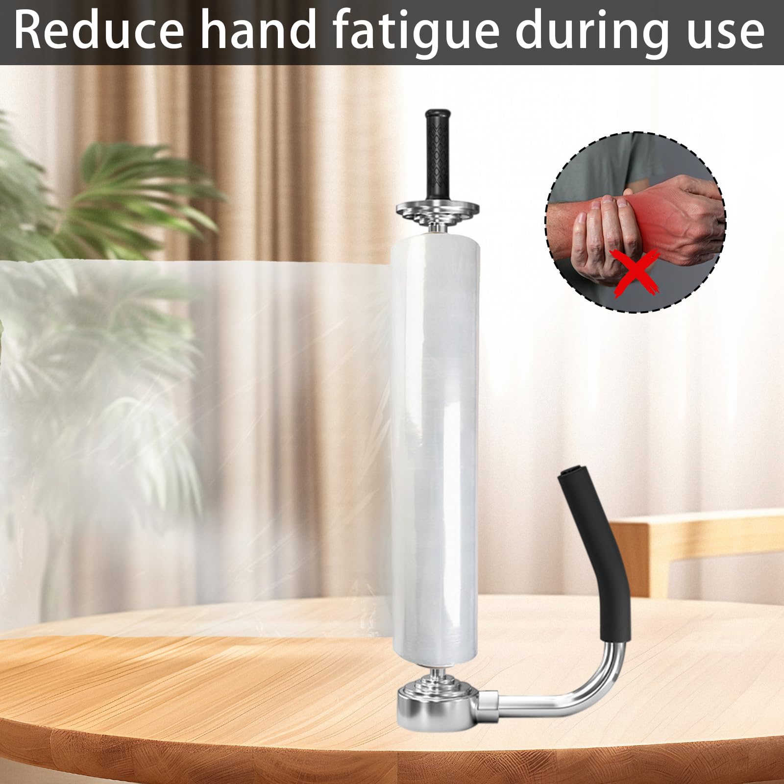 Stretchfolienspender, Manueller Abroller Stretchfolie für Rollen von 30-50 cm breit Metall Folienziehvorrichtung mit Griff für Verpackung von Möbeln Maschinen und anderen großen Gegenständen