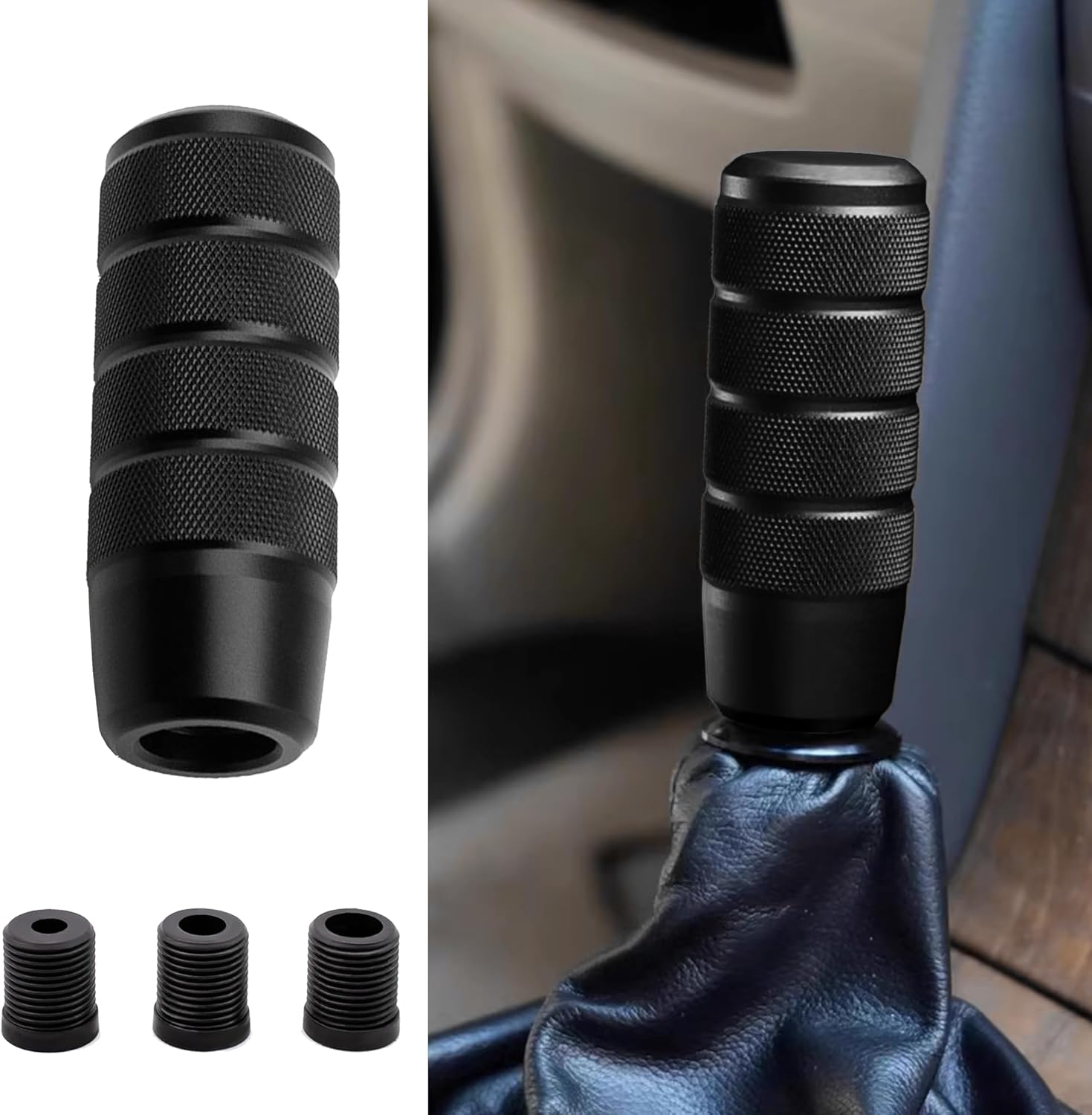 Tioollev 95mm Aluminum Weighted Car Shifter Knob with M8 M10 M12 Adapters - Universal Gear Shift Lever for Manual Auto Vehicles (Black)