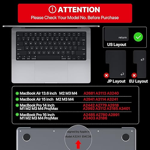 Miniatura 6 de Protección de teclado premium Soonjet, cubierta ultra delgada para teclado para 2025 2024 2023 2022 2021 M5M4M3M2M1 ProMax MacBook Pro 1416, M4-M2