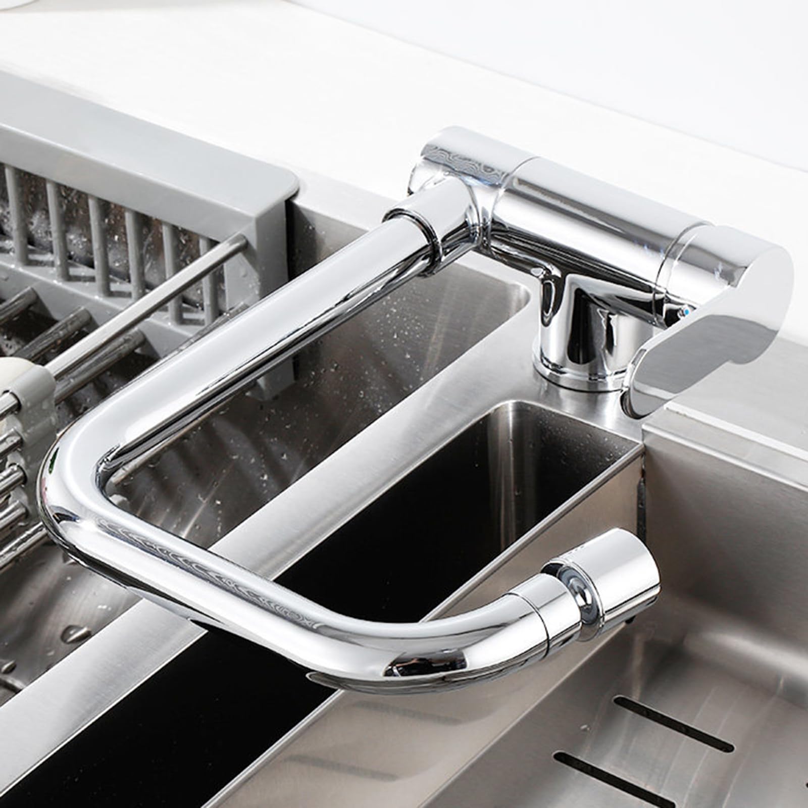 ZYCHSJXA Kitchen Taps Folding for Inside Window, Tap 360° Swivel Brass Sink Mixer 2 Modes Hot and Cold Water-Chrome Plated