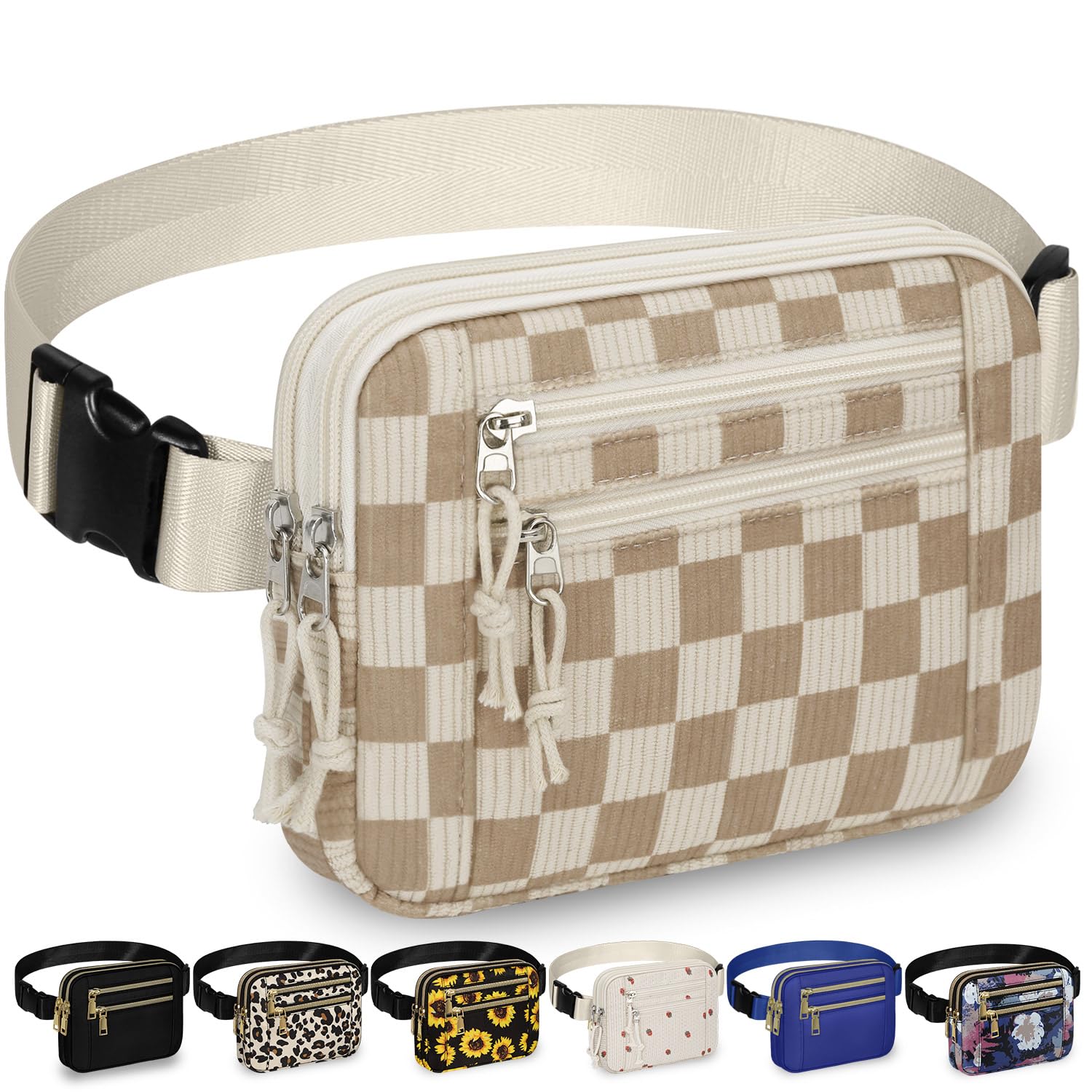 Capolo Fanny Packs for Women Fashion Waist Packs Bag with Adjustable Strap and 4 Zipper Pockets Waterproof Everywhere Cr