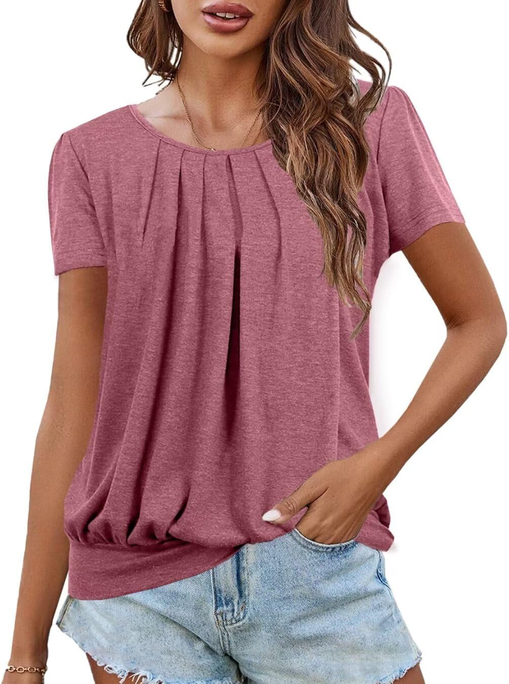 VahRuta Women's Short Sleeve Tunic Tops Scoop Neck Banded Bottom Summer T Shirt for Leggings - Image 2