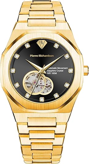 PIERRE RICHARDSON PR5922 Men’s Watch, Black Dial, 24K Pure Gold Plated
