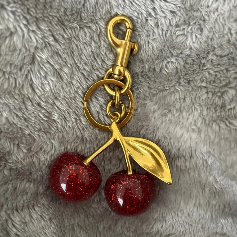Porte-clés Cerises En Alliage Et Résine – Accessoire Léger Pour Sac à Dos, Fait Main, Femme Ado