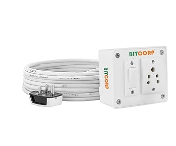 Bitcorp Electric Extension Board for Heavy Duty Appliances 6A (1500W) 1 Socket 1 Switch Thermal Protected 1 Meter Long Cable Wire Spike Guard with 6A Plug (White)