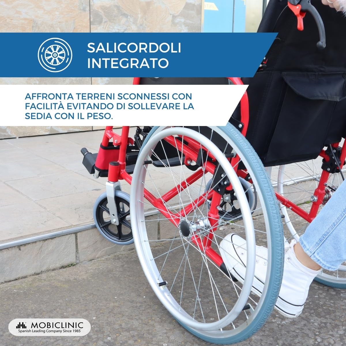 Mobiclinic, Sedia a rotelle pieghevole, Torre, Alluminio, Doppio sistema frenante, Poggiapiedi pieghevoli e rimovibili, Braccioli, Schienale diviso, Sedile 44 cm, Ultra leggero