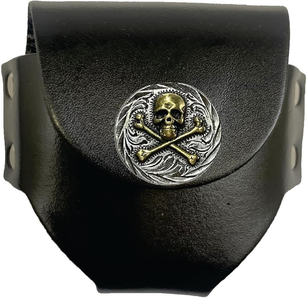 Custom Skull Leather Snuff Can Holder with Snap Closure