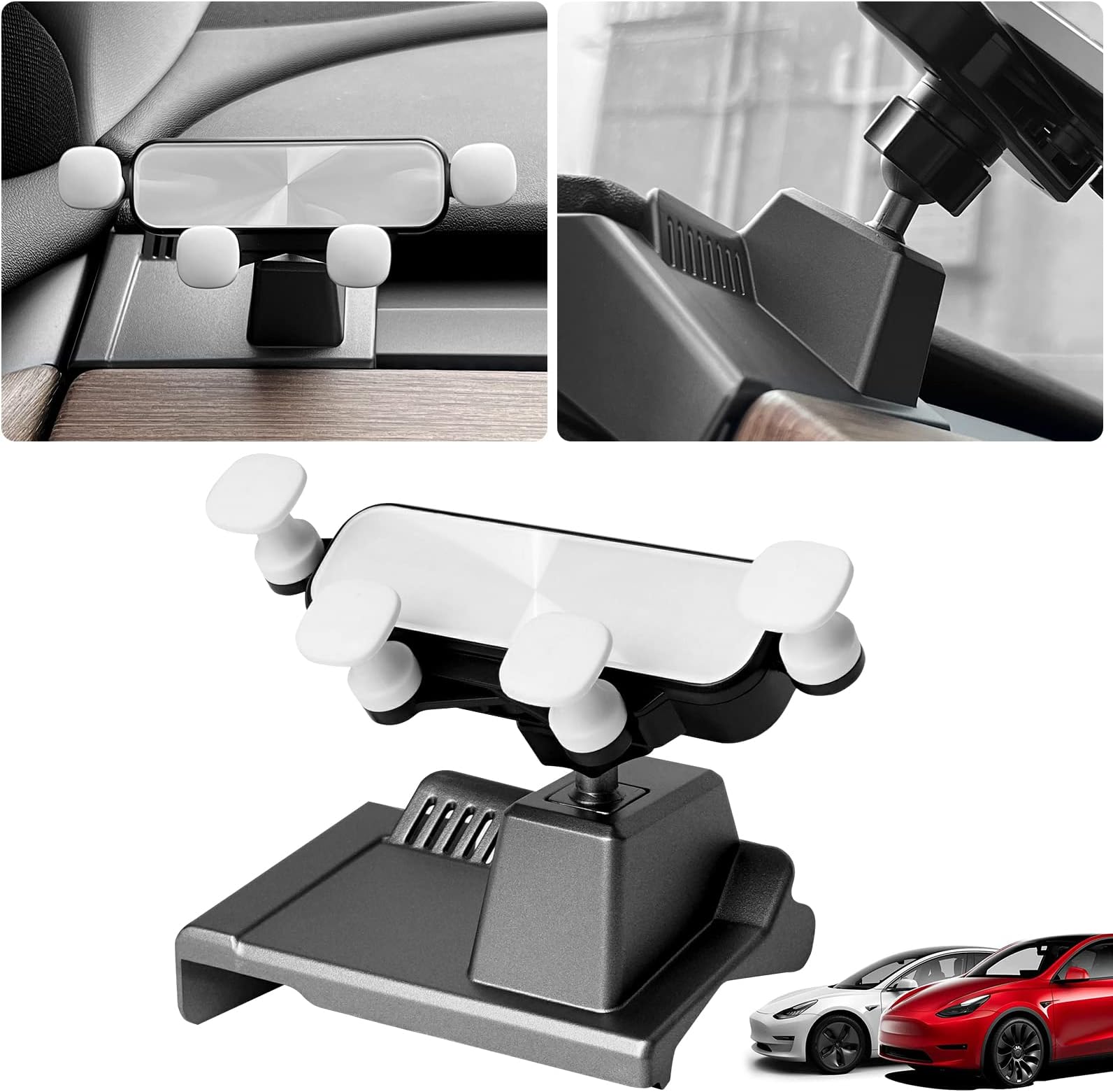 ONKENTET Dashboard Phone Mount Compatible with Tesla Model 3 Y Customized 2022 2021 Holder Accessories Fixed Clip Safety Cell Phone Holders Stand Interior with Stable Clip Base (Mirror White Holder)