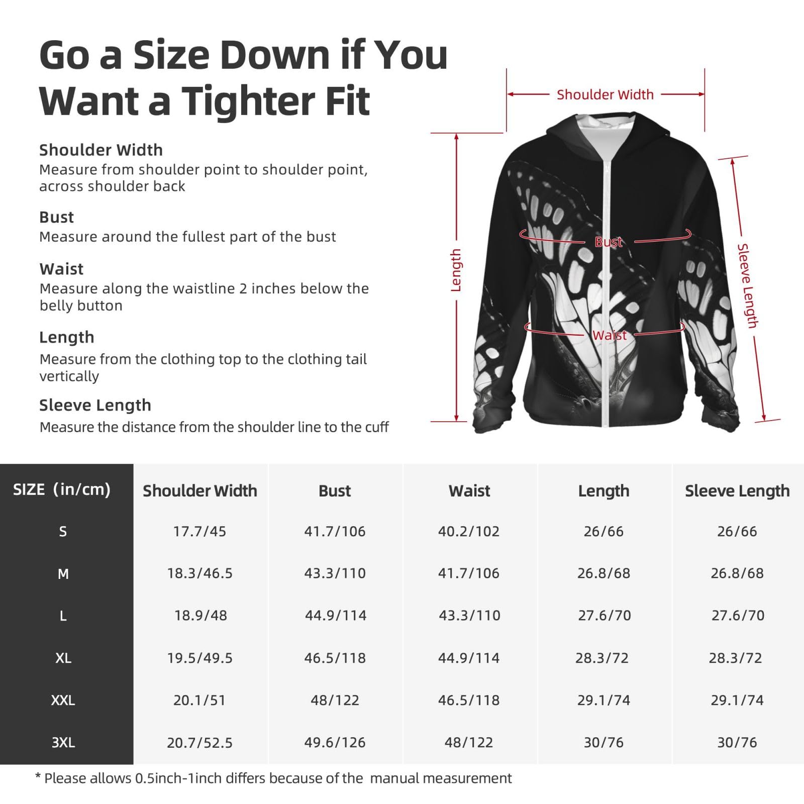 LZQPOEAS Sun Protection Hoodie Black and white wings Jacket Lightweight Long Sleeve Sun Shirts for Outdoor Hiking Small