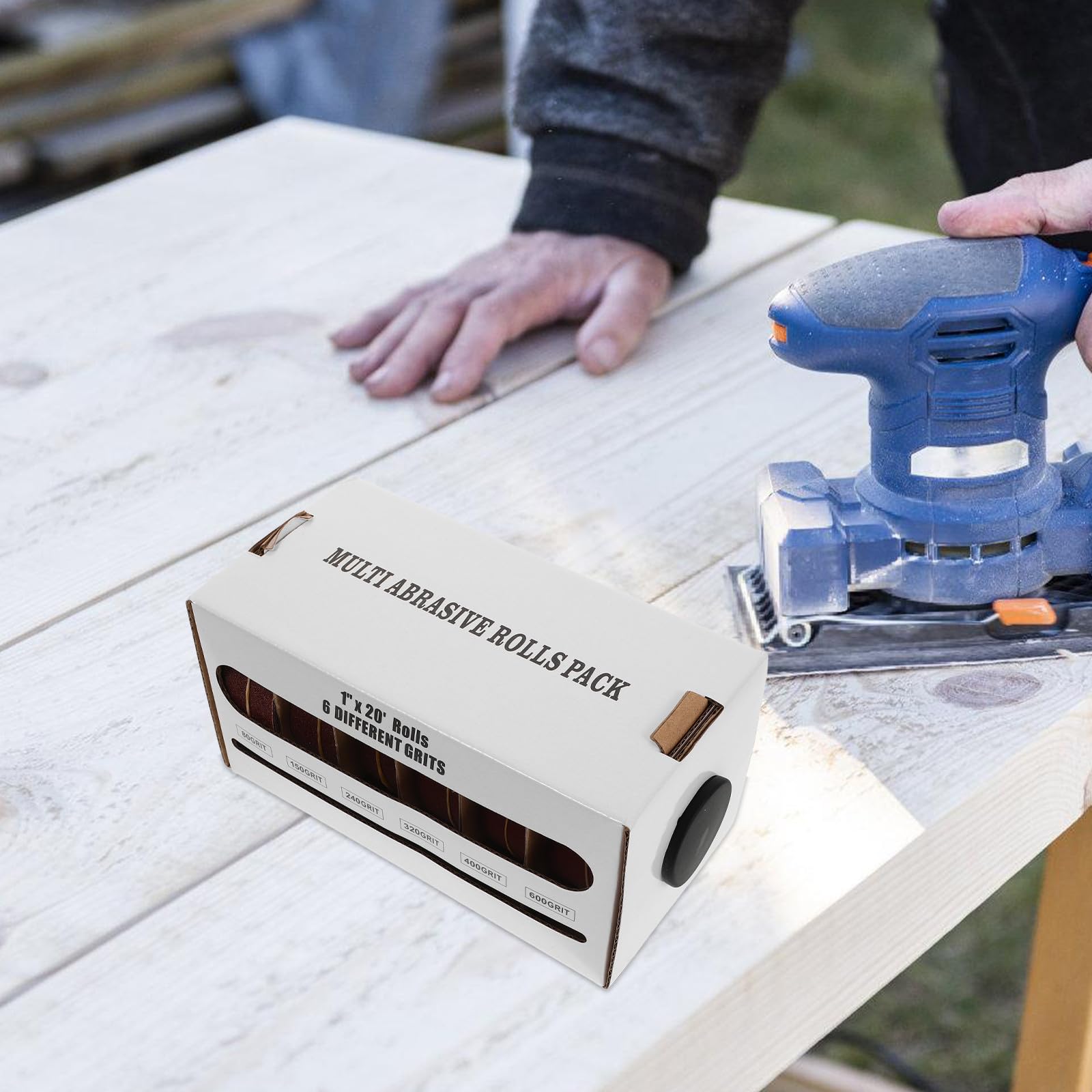 POPETPOP Abrasif pour Meubles Bois Surface Métallique et Verre Boîte Distributrice avec Bande Émeri Extractible Usage Polyvalent