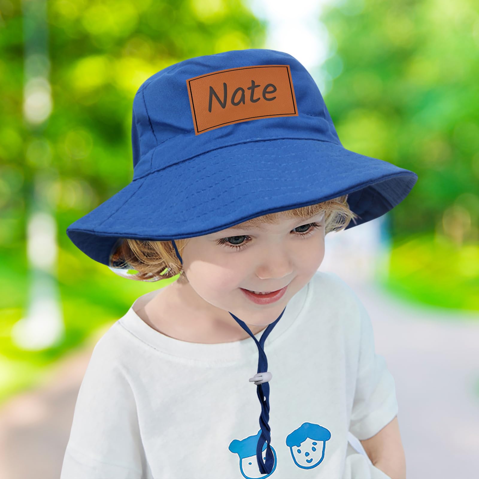 Personalized Toddler Hat, Custom Name Bucket Hats for Baby Boy 2t-4t, Leather Patch Baby Girls Hat, Beige Infants Hats