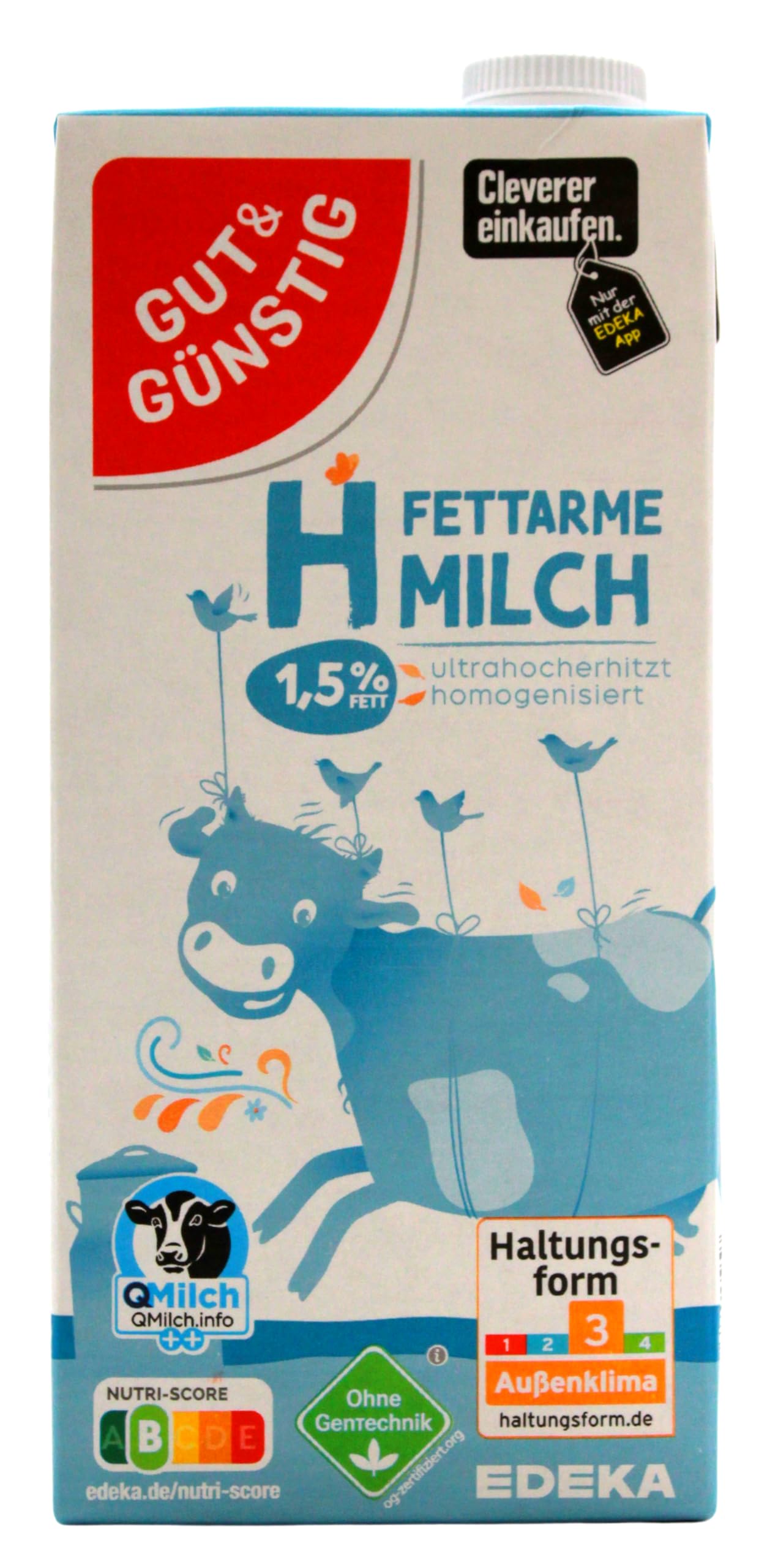 Gut & Günstig fettarme H-Milch 1,5% Fett, 12er Pack (12 x 1 l)