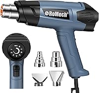 RoMech 1500W Heavy Duty Heat Gun Kit - Variable Temp 120-1200°F, 2 Airflows, 4 Nozzles for Shrink Wrap, Crafts & DIY (Blue)