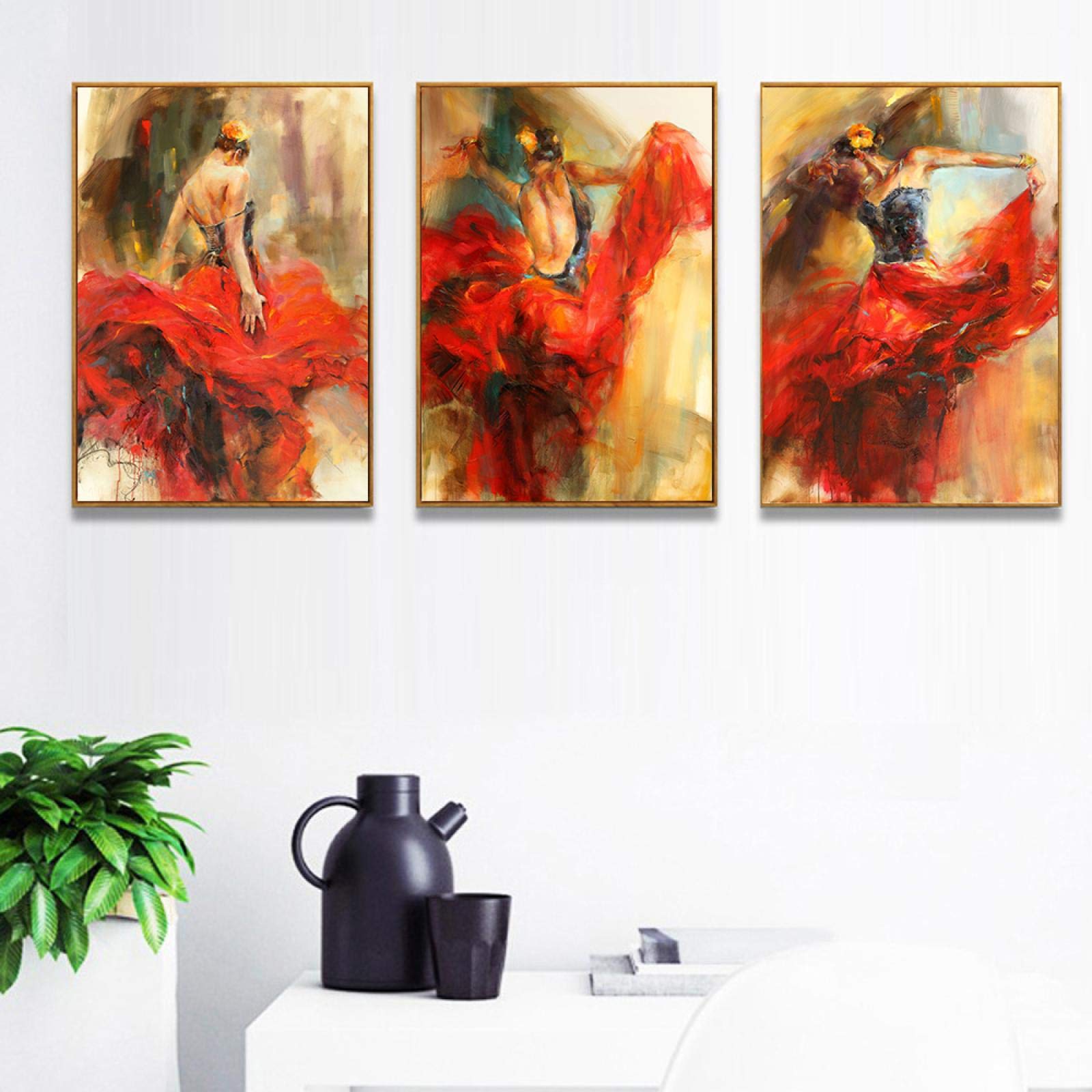 Guying Art Frameless Figure Art Spanish Flamenco Dancing Painting Canvas Dancer Poster Decorative Painting For Living Room Home Decor 60X90cmx3