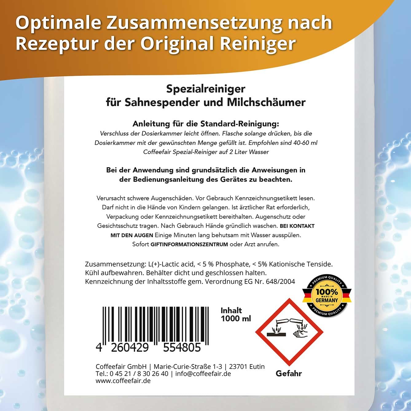 Coffeefair Milchschaumreiniger Universal 10 x 1l klar, Milchsystemreiniger für Kaffeevollautomaten, intensive & nachhaltige Reinigung, ergiebig, alle Marken