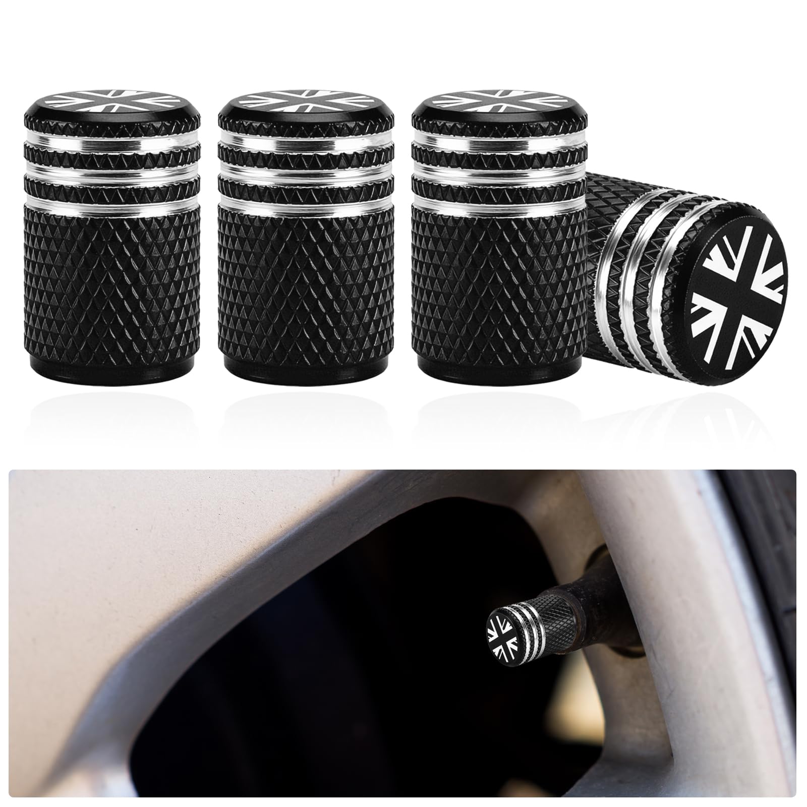 4PCs Tyre Valve Caps,Dust Caps for Car Tyres,Aluminum Tire Valve Stem Cap,Corrosion Resistant Tire Valve Covers Replacement with O Seal Ring,Universal Dust Cap for Cars,SUVs,Motorcycles (Blue) - 1