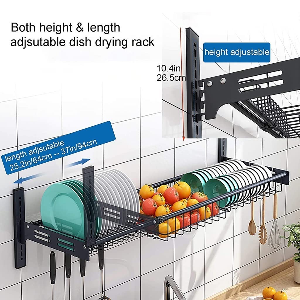Escurridor de platos ajustable para fregadero – Escurridor de pared Capaci con soporte para sil, para cocina eficiente, color negro h