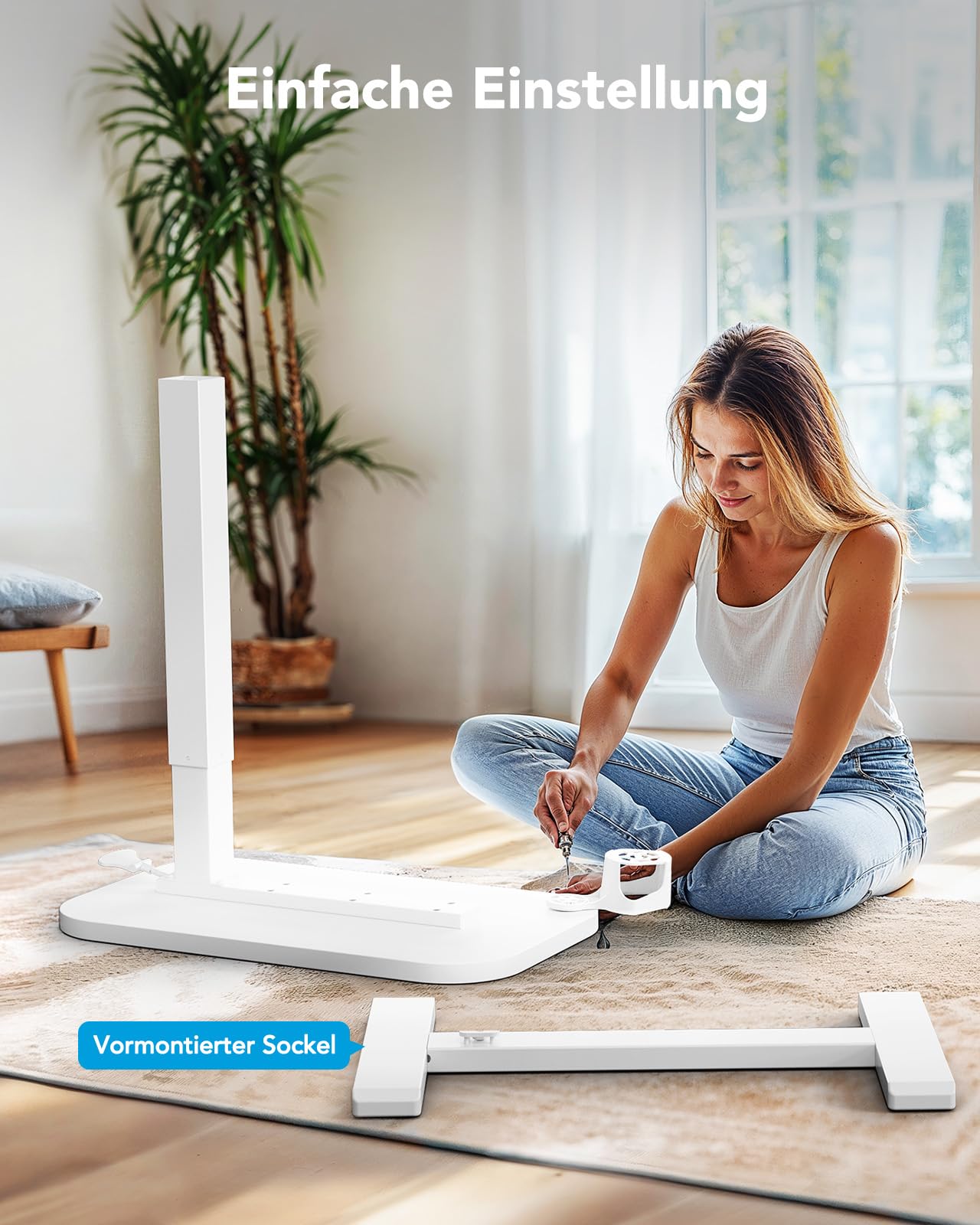 HUANUO Beistelltisch mit Rollen,Höhenverstellbarer Beistelltisch mit 70 x 40 cm große Tischplatte,Mobiler pneumatischer Kleiner Laptoptisch mit Becherhalter für Homeoffice, weiß
