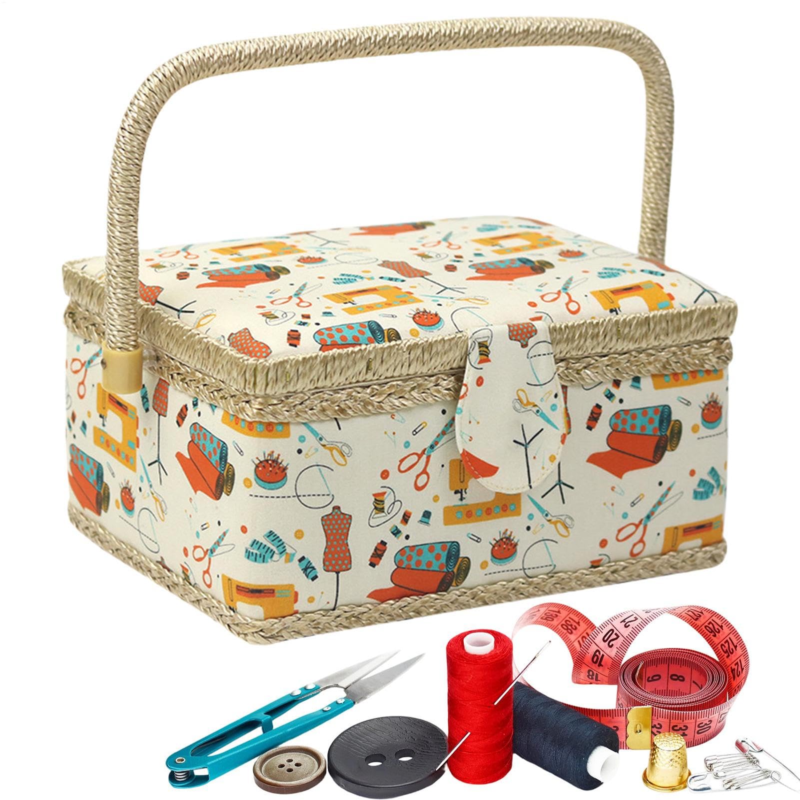Organizador para Costura con Bandeja Extraíble Grande y Múltiples | Estuche Portátil de Estilo Vintage para Costura para Hilos Agujeras y Labores de Tejer para Mujeres Adultas