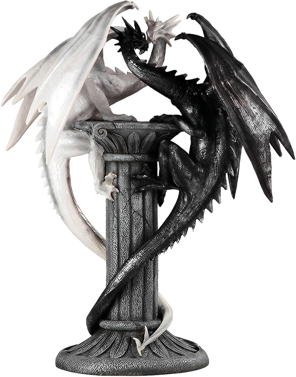 ICE Armor 19.5" H Medieval Black and White Dragons Statue Figurine Large Sculpture Black & White Twin Dragons on Column, Gothic Fantasy Dragon Figurine, Mythical Home Décor