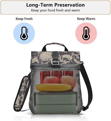 Miniatura 6 de MNSRUU Bolsas de almuerzo aisladas para mujeres y hombres, con diseño de calaveras grunge, portátil, reutilizable, térmica, bolsa enfriadora,