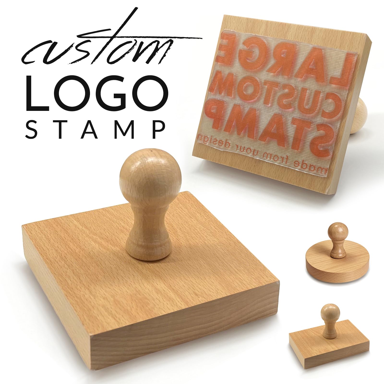 Custom Logo Stamp Wood Handle Personalised Rubber Stamp Upload Your Own Logo Image Address Name Square Stamps Office Business Crafting