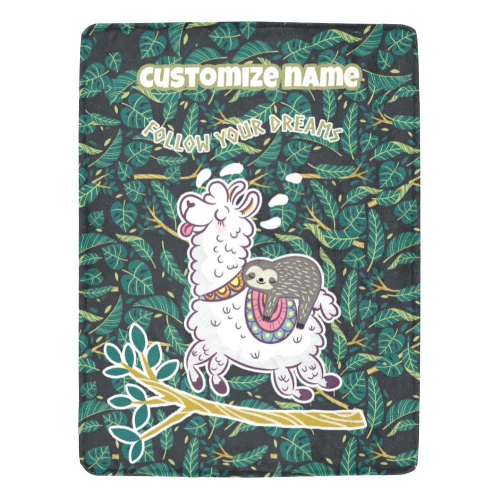 HUGLAZY Custom Blanket with Name for Kids Customized Blankets Sloth Llama Funny Blankets Adults Customize Blanket Birthday Halloween for Kids Friends Collage Photos