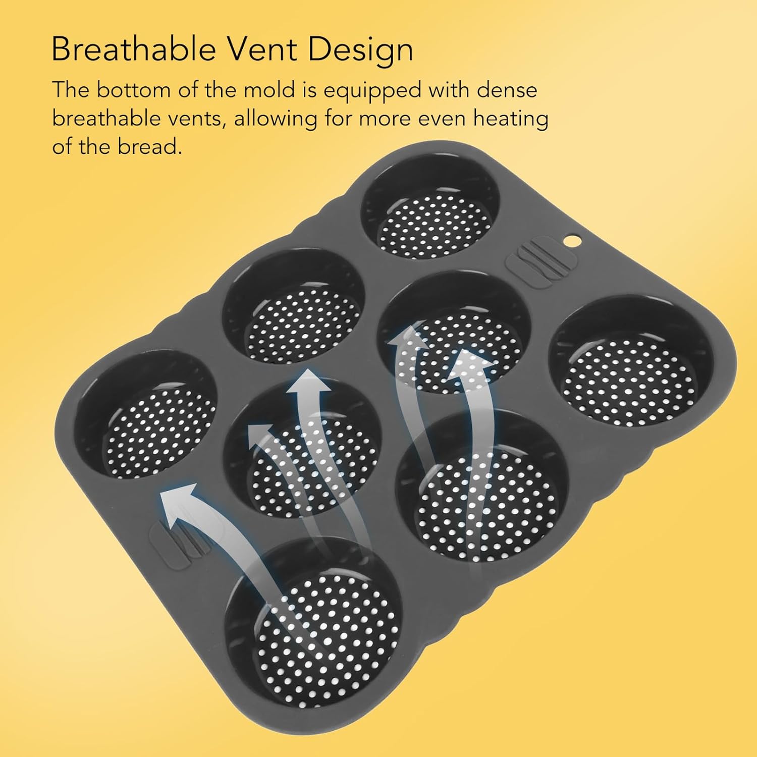 Hamburger Bun Pan, 8 Cavity Bun Bread Pan, 3.34in Diameter Silicone Hamburger Buns Mold, Perforated Hamburger Bread Mold for Oven and Microwave Homemade Baked Breads