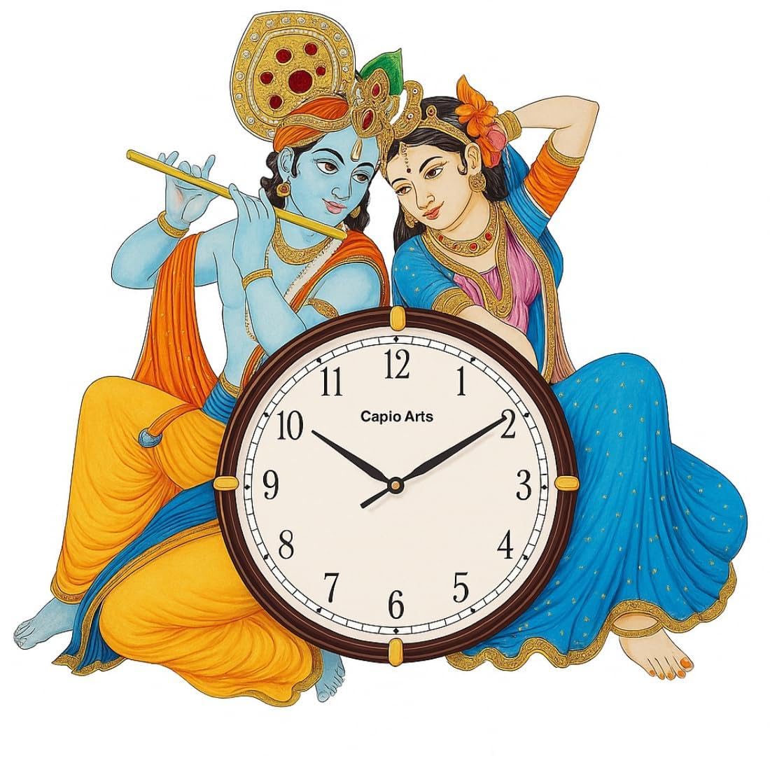 Handcrafted Wooden Wall Clock for Home Decor | Silent Quartz Analog Wall Mounted Clock for Living Room, Bedroom, Hall & Office | Decorative Gifts (Krishna Radha Couple)-image-18