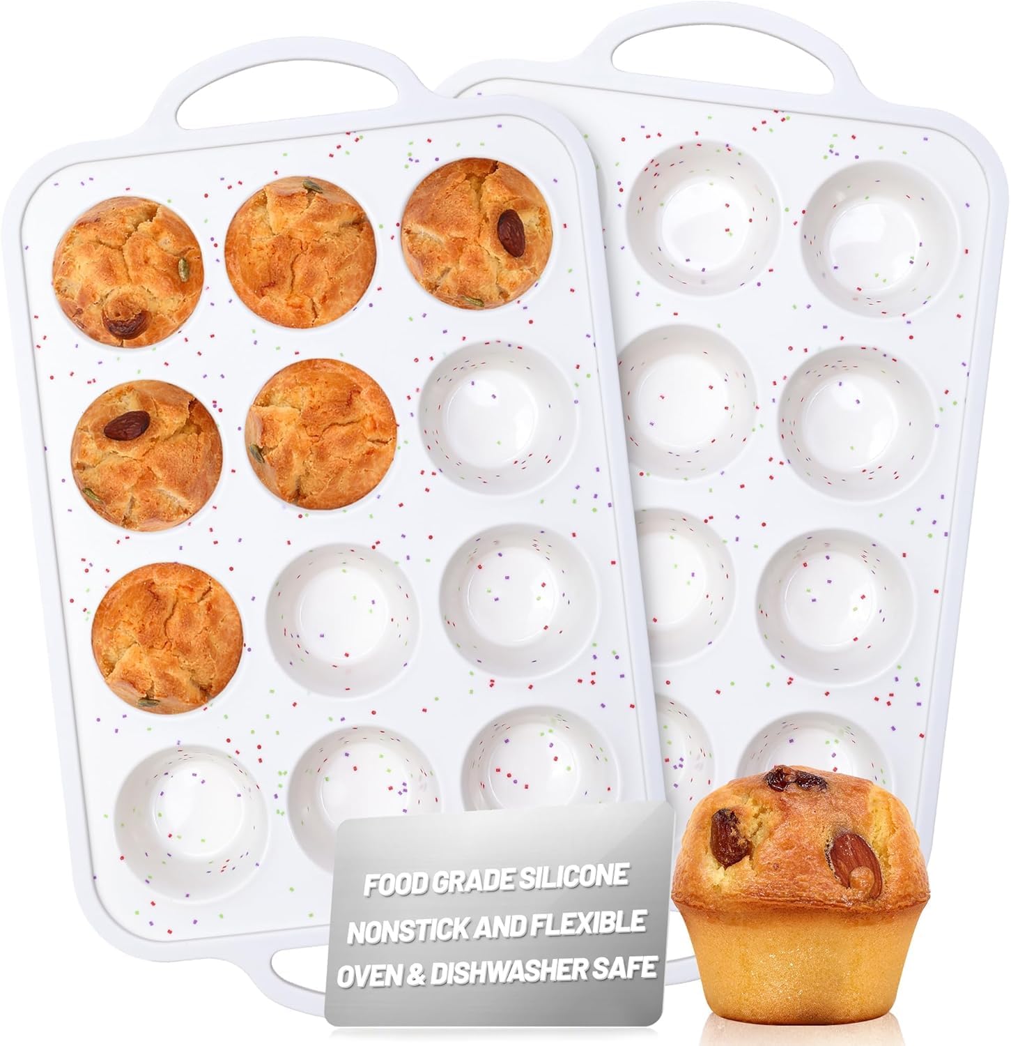 Moule Mini Muffin Silicone 12 Tasses Irayin Lot De 2 Avec Cadre Métal - Anti-adhésif Et Lave-vaisselle