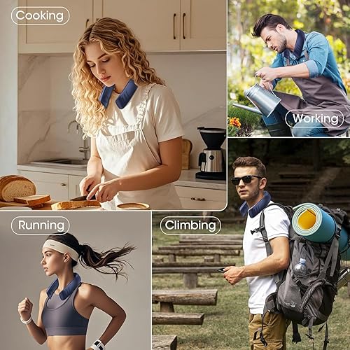 Miniatura 6 de OLV Ventilador de cuello de 6000 mAh, batería recargable de 18 horas, 4 turbinas, potente flujo de aire de refrigeración de 360, ventilador plegable