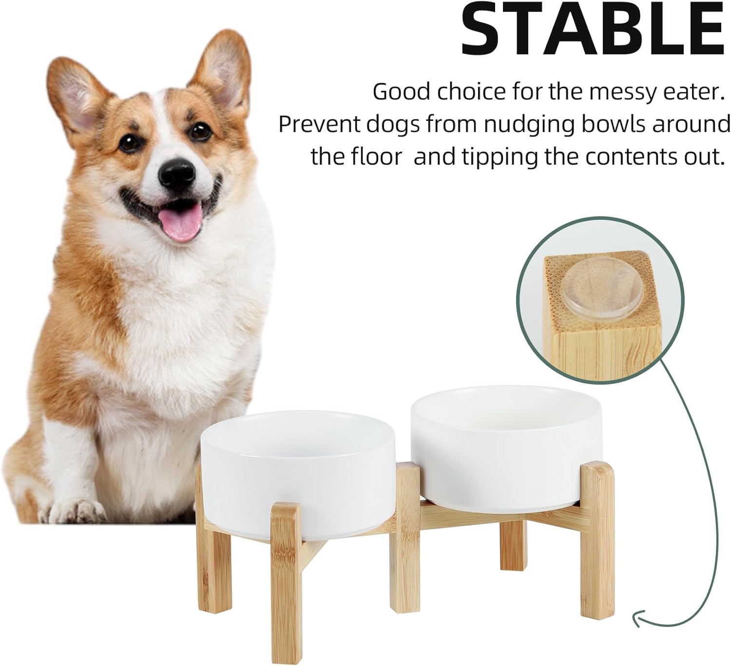 Ceramic Raised Double Bowls Set with Stand, 2 Heights Elevated, Food & Water Bowls for Small Breed Dogs, Weighted Dog Dishes, Pet Bowl(6.1'',28.7oz, White) - Image 5