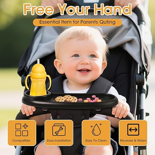 Miniatura 2 de D-BABE - Bandeja universal de aperitivos para cochecito soporte para tazas de bebé sin BPA, bandeja de alimentos que se mantiene en su lugar para