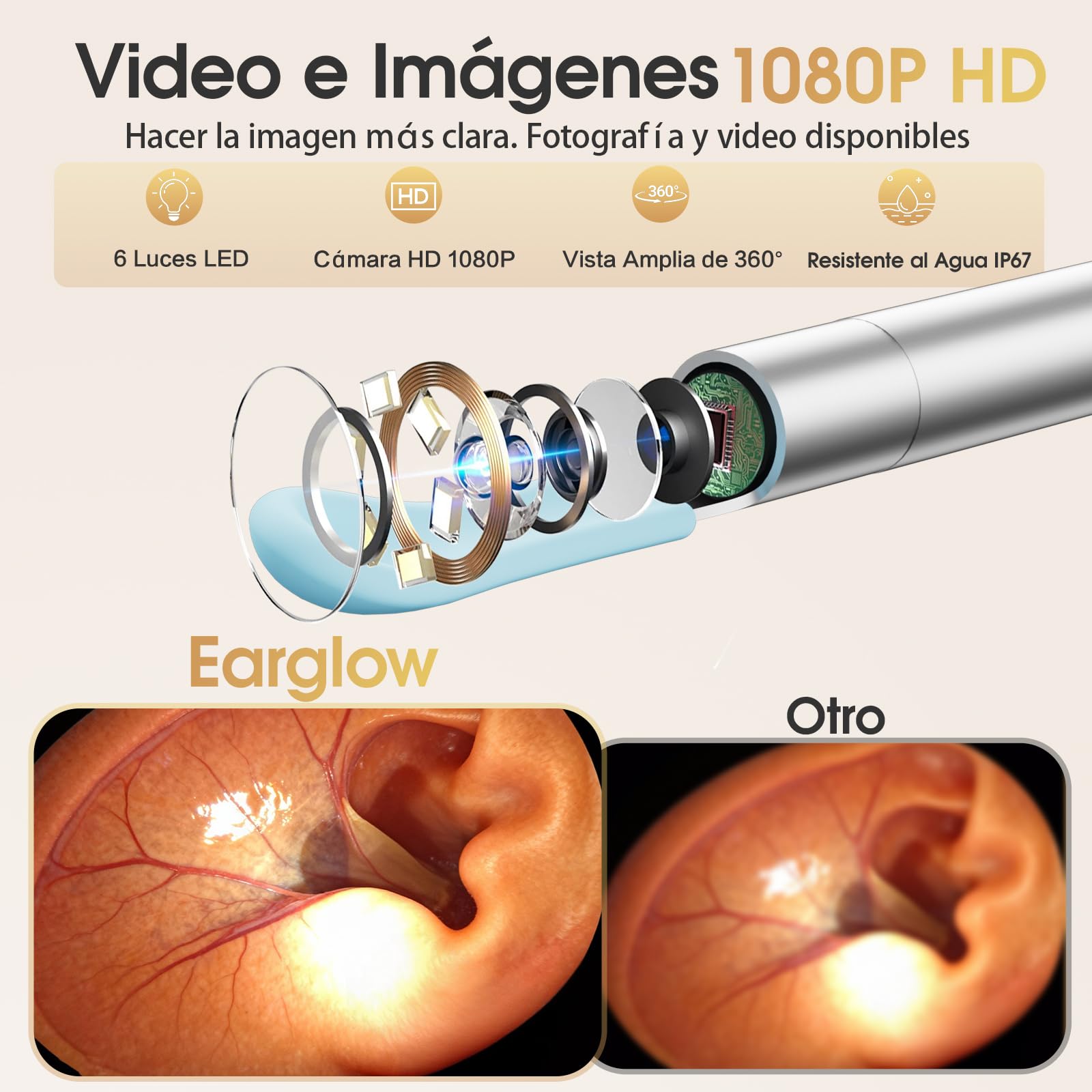 Otoscopio y Cortapelos Nariz 2 en 1 Kit, Limpiador de Oidos Cera con Camara 1080P HD Wifi, Eliminar Cera del Oído y Recortar el Vello Nasal Compatible iOS y Android