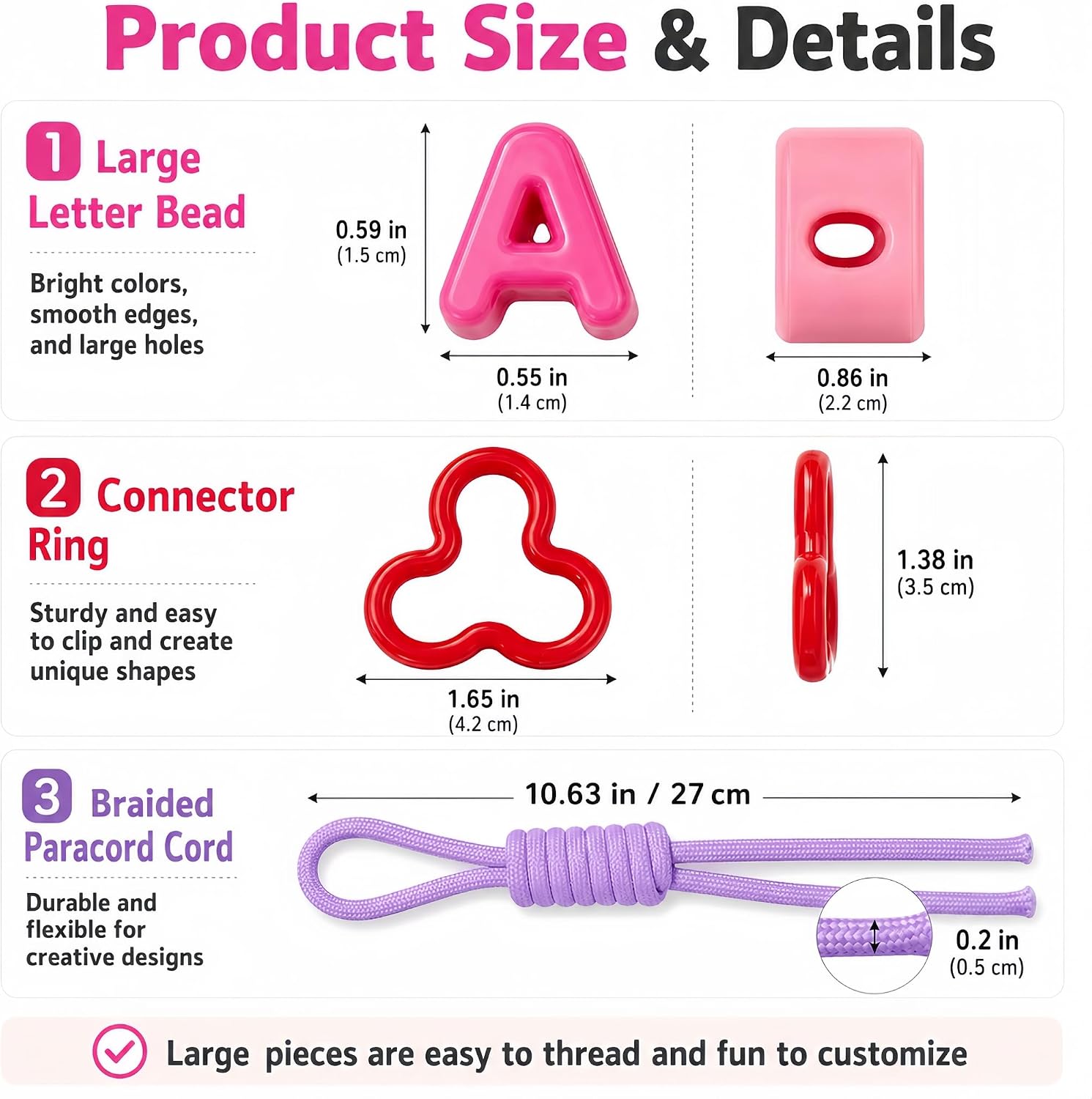 36Pcs Large Letter Beads Kit, Paracord Keychain Bag Charms