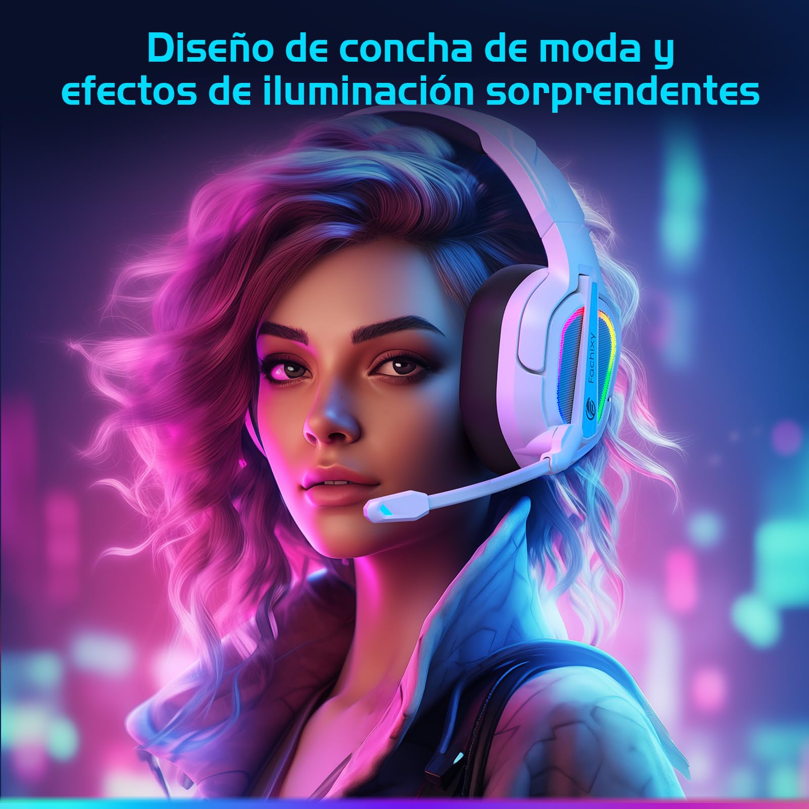 Fachixy「2025 Nuevo」FC200 Cascos Gaming Inalámbricos para PC, PS5, PS4, Auriculares Gaming Inalámbricos de 2,4GHz Wireless+Bluetooth - Baja Latencia, Duración 40Hr+, Luces RGB (Blanco-Negro)