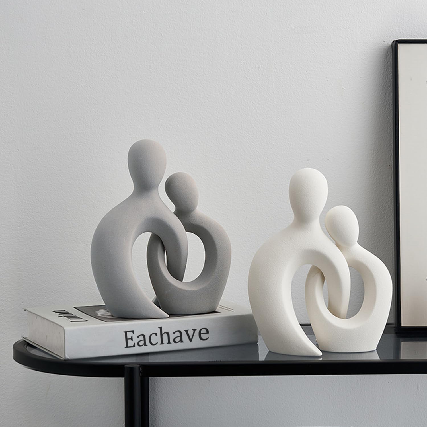 Sculpture Romantique en céramique Blanche pour la décoration intérieure - Statue d'amoureux Abstraite Moderne pour Le Salon, Le Bureau et la Chambre à Coucher
