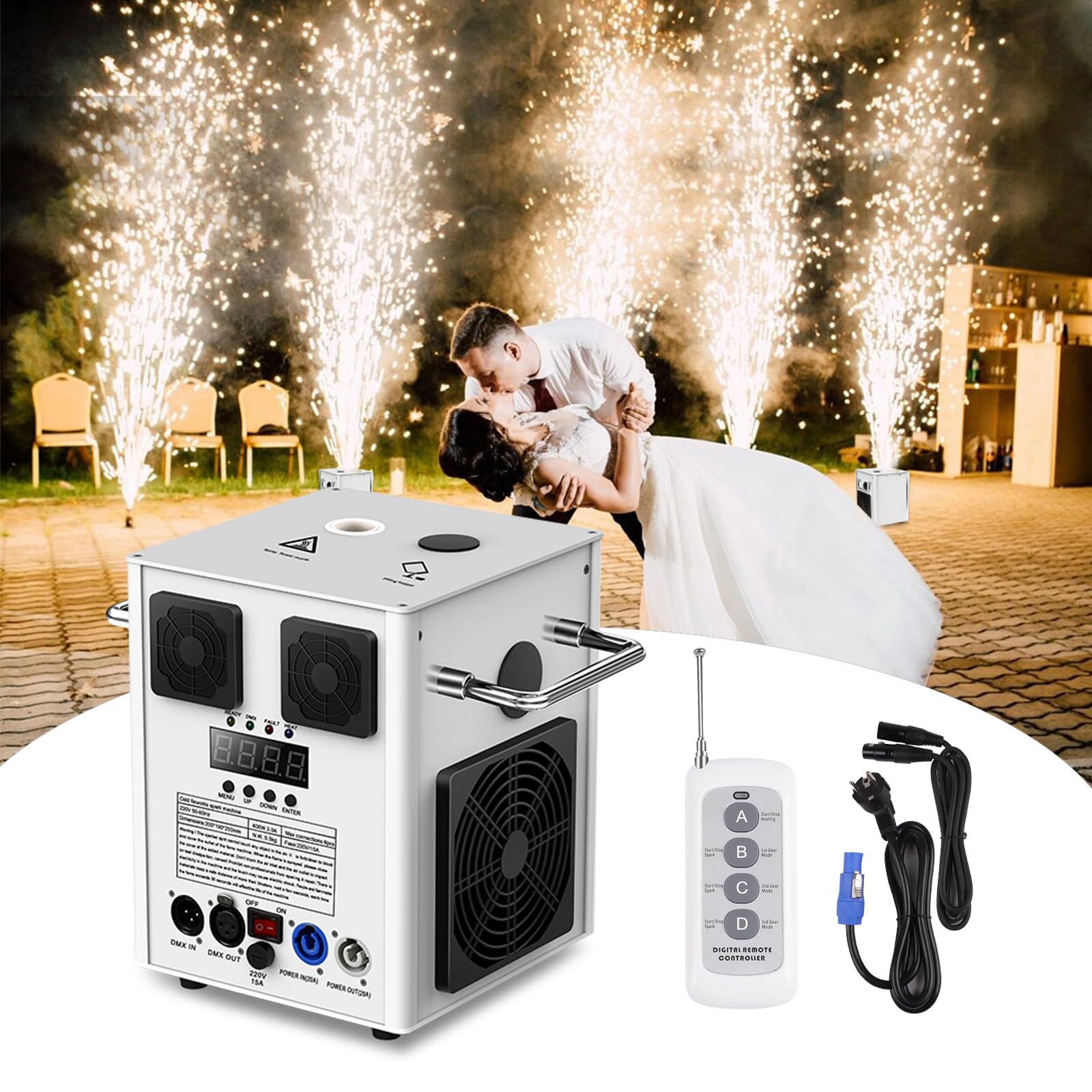 UKing Pyrotechnikmaschinen 530W, DMX Cold Spark Machine Bühneneffekt mit Fernbedienung, Stage Spezialeffekt Machine mit LCD Anzeigetafel für Weihnachten Hochzeit Party Bar Halloween Konzert