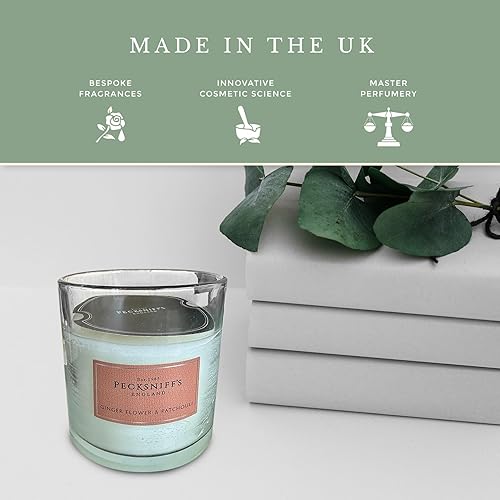 Miniatura 5 de Pecksniff's Vela perfumada clásica de flor de jengibre y pachulí Vela de 3 mechas con cubierta antipolvo 19.4 onzas