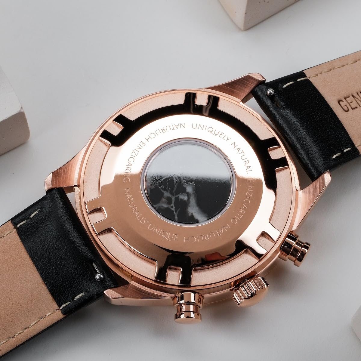 HOLZKERN Herren-Quarzuhr Chronograph Relational Marmor/Roségoldfarben