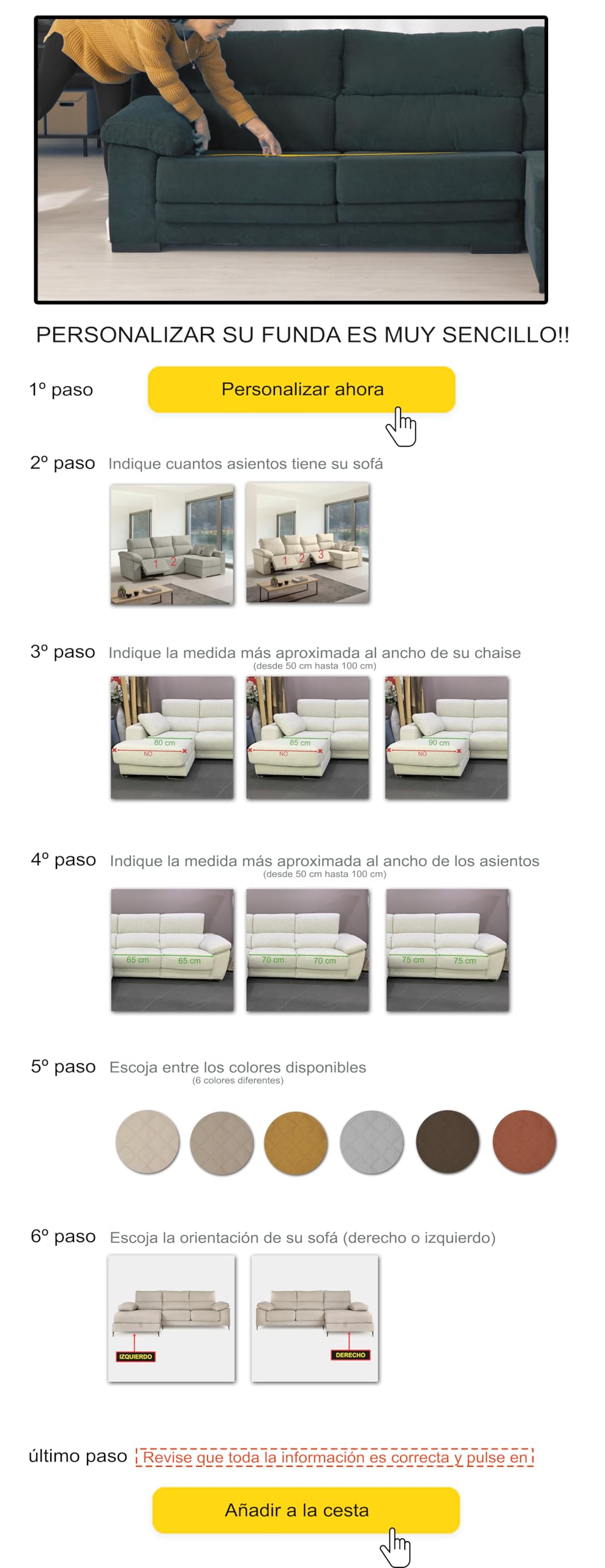 Milica | Funda Sofá Chaise Longue Relax a Medida con Chaise Izquierdo o Derecho | Protector Acolchado Michelle Lavable, Personalizable y Suave | Cubre Sofá para Relax Eléctrico o Fijo
