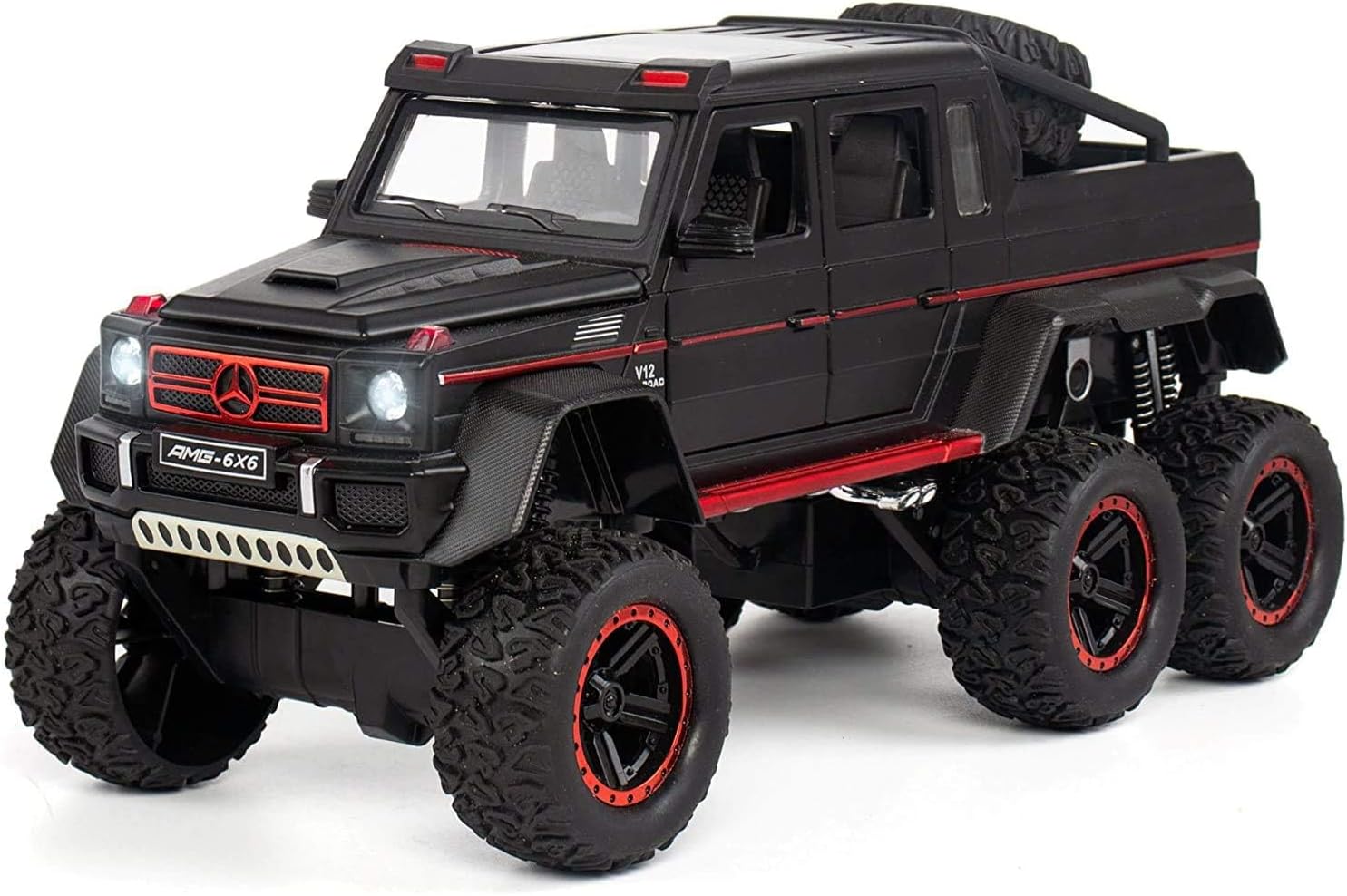 VARIYA ENTERPRISE® 1/22 Big Mercedes AMG G63 6X6 Toy Car Metal Pull Back Diecast Car with Openable Door and Sound Light, Gifts Toys for Kids【 Black 】