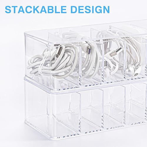 Miniatura 3 de HOMEE Caja organizadora de cables de 2 piezas con tapa, organizador de almacenamiento de cables de carga de plástico, caja de cables con 8