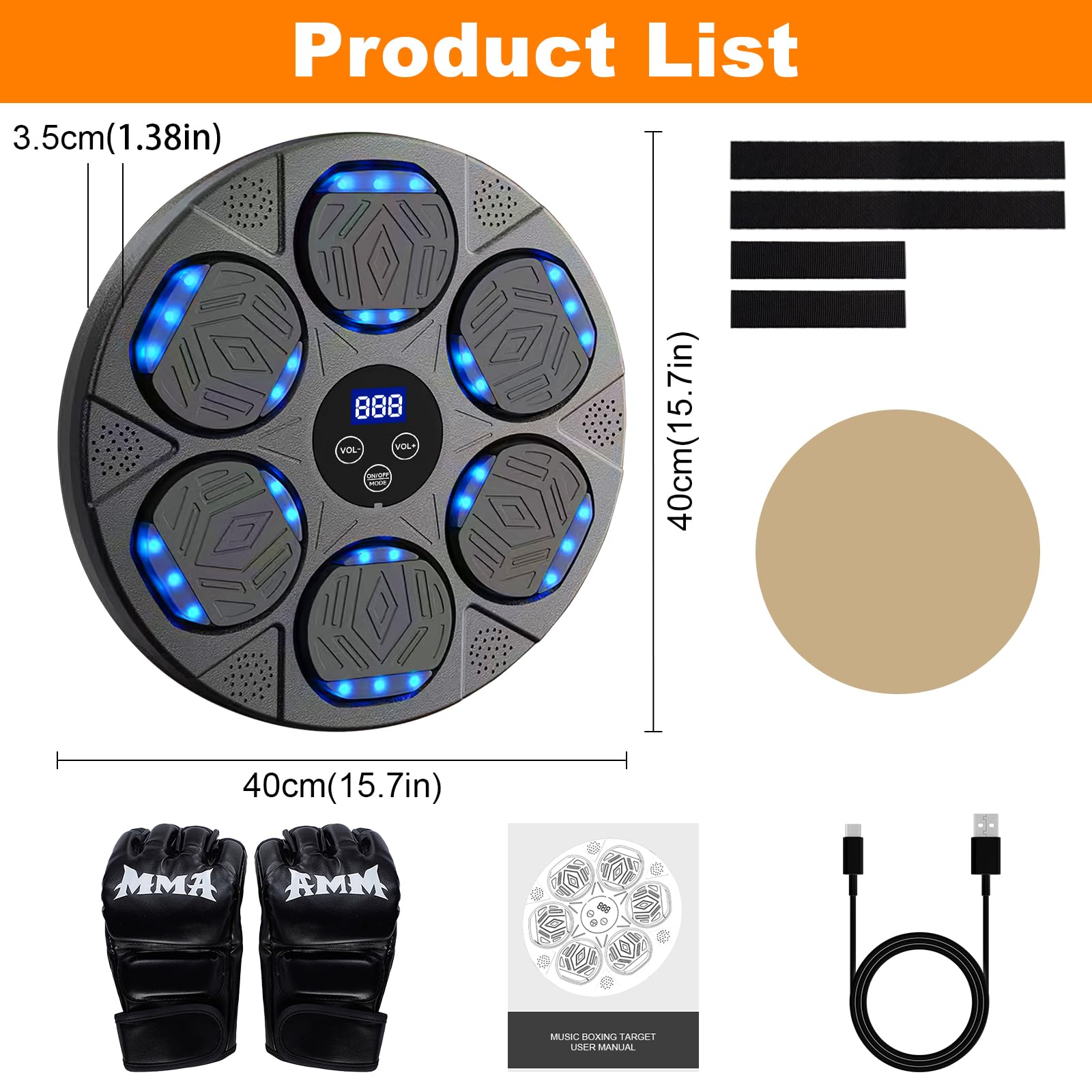Music Boxing Machine,LED Musik Boxmaschine mit Boxhandschuhen,Wandmontiertes Boxziel,9 Geschwindigkeitsmodi Boxmaschine mit Musik Trainingsgerät Für Erwachsene und Kinder,Unterstützt Bluetooth