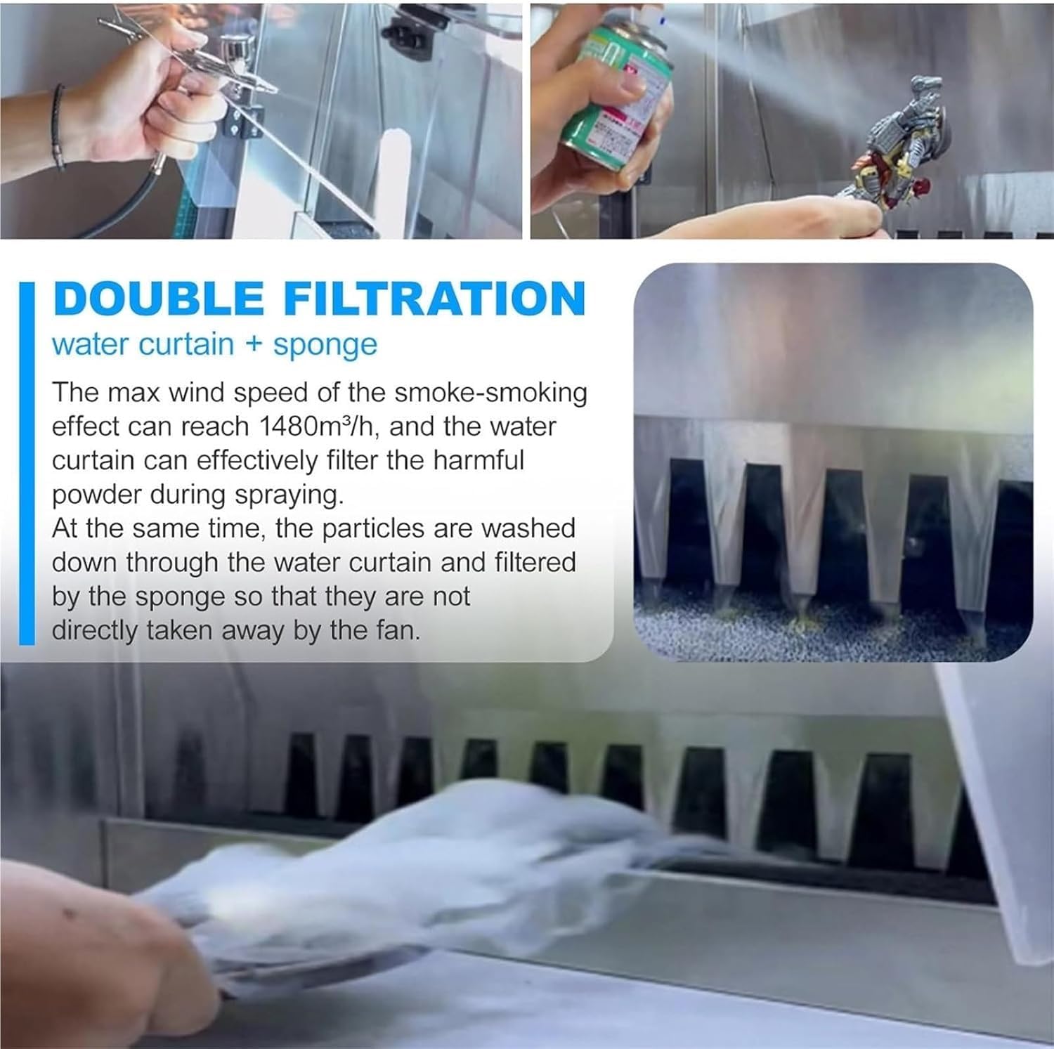 Set professionale per aerografo con cabina spray per vernice a tenda d'acqua, controllo touch intelligente e doppio sistema di filtraggio per arte e artigianato fai da te