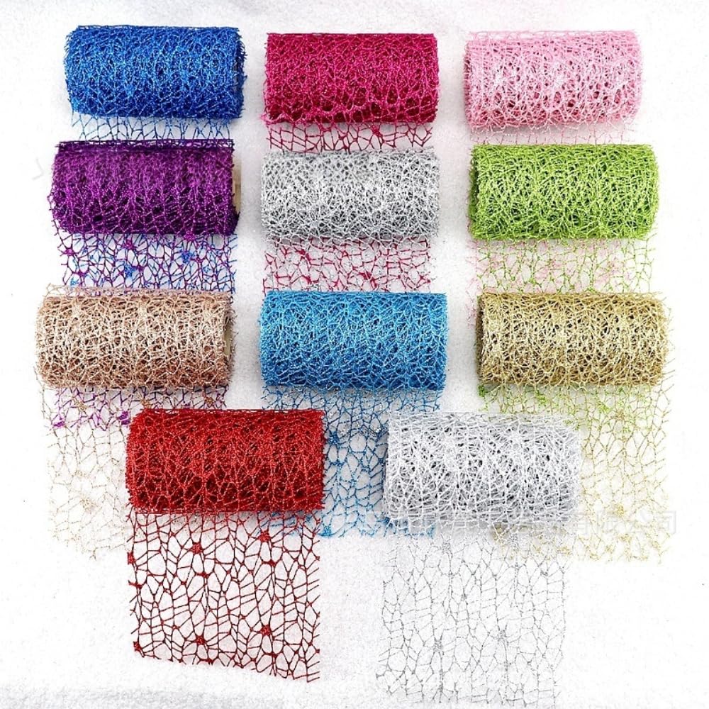 Weihnachtsband aus Kunststoff Mesh Glitzer Band Weihnachten Deko-Mesh-Band für Kranz Weihnachtsbaum Dekoratives Netzband Weihnachts-Mesh-Band für Geschenkverpackung DIY-Bastelbedarf,10-teiliges Set