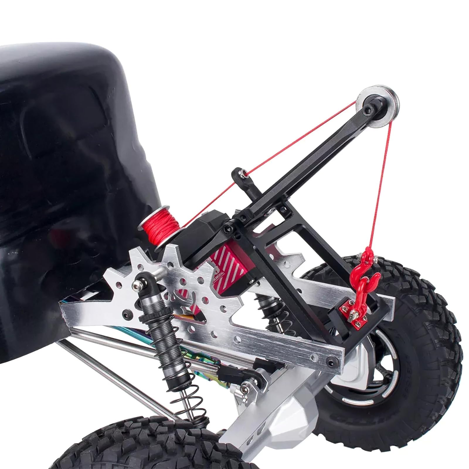 CHICHIYANG 1/10 RC Truck Car Rescue Crane Arm Wrecker Kit Servo & Winch Podwójne stenty Nadaje się do SCX10 RC Trailer DIY Tool