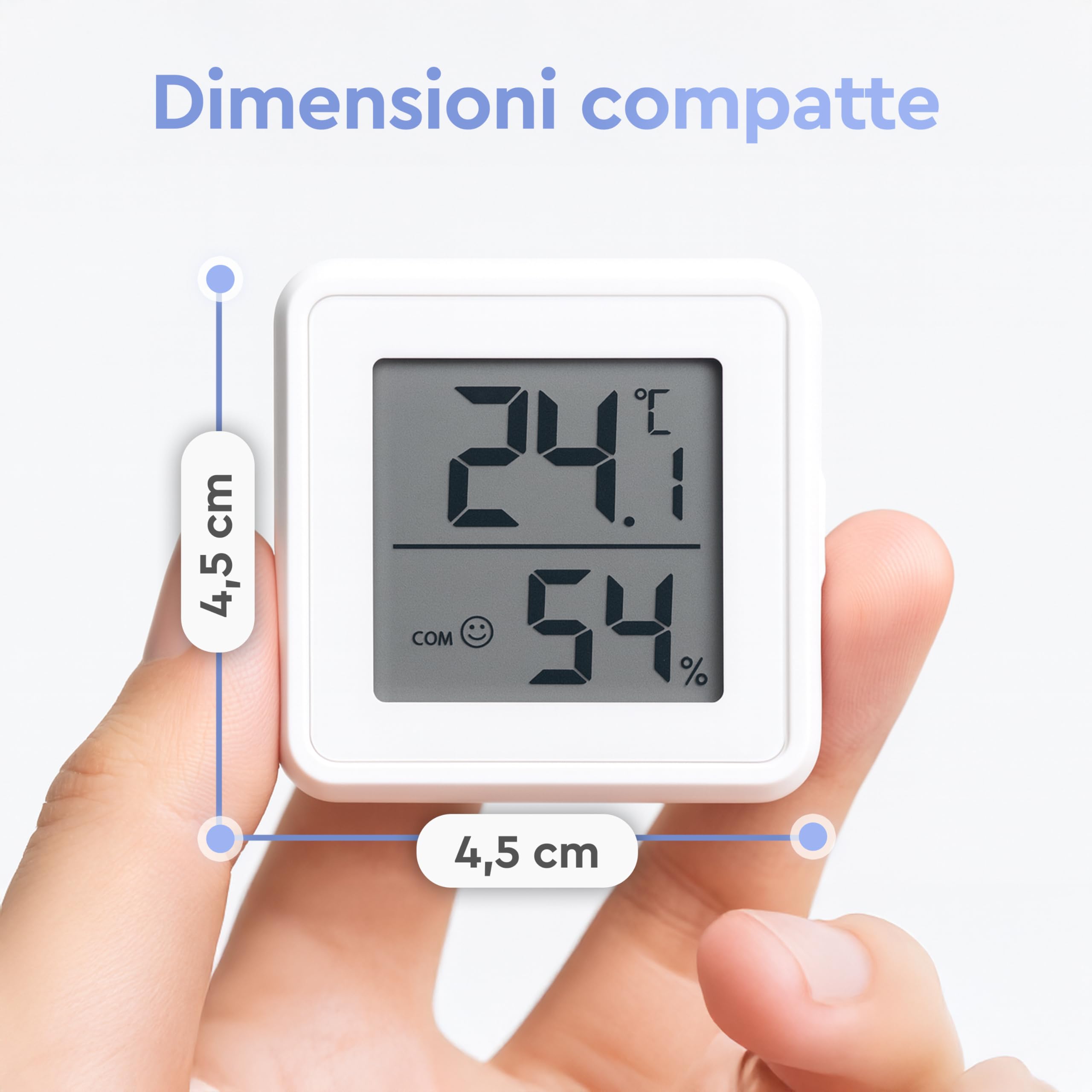 Termometro Ambiente e Igrometro Digitale – Display LCD, Magnetico/da Tavolo/da Parete, Indicatore Comfort Dry/Com/Wet - 3